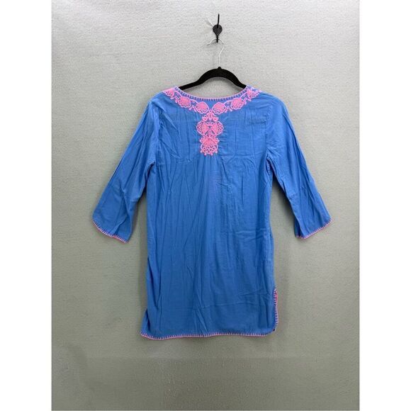 Lilly Pulitzer Womens Blue Split Neck Embroidered 3/4 Sleeve Cover-up Dress XS - Picture 4 of 9